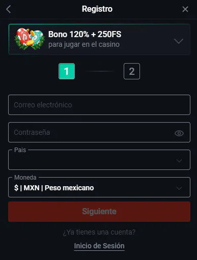 registro en Pin Up App